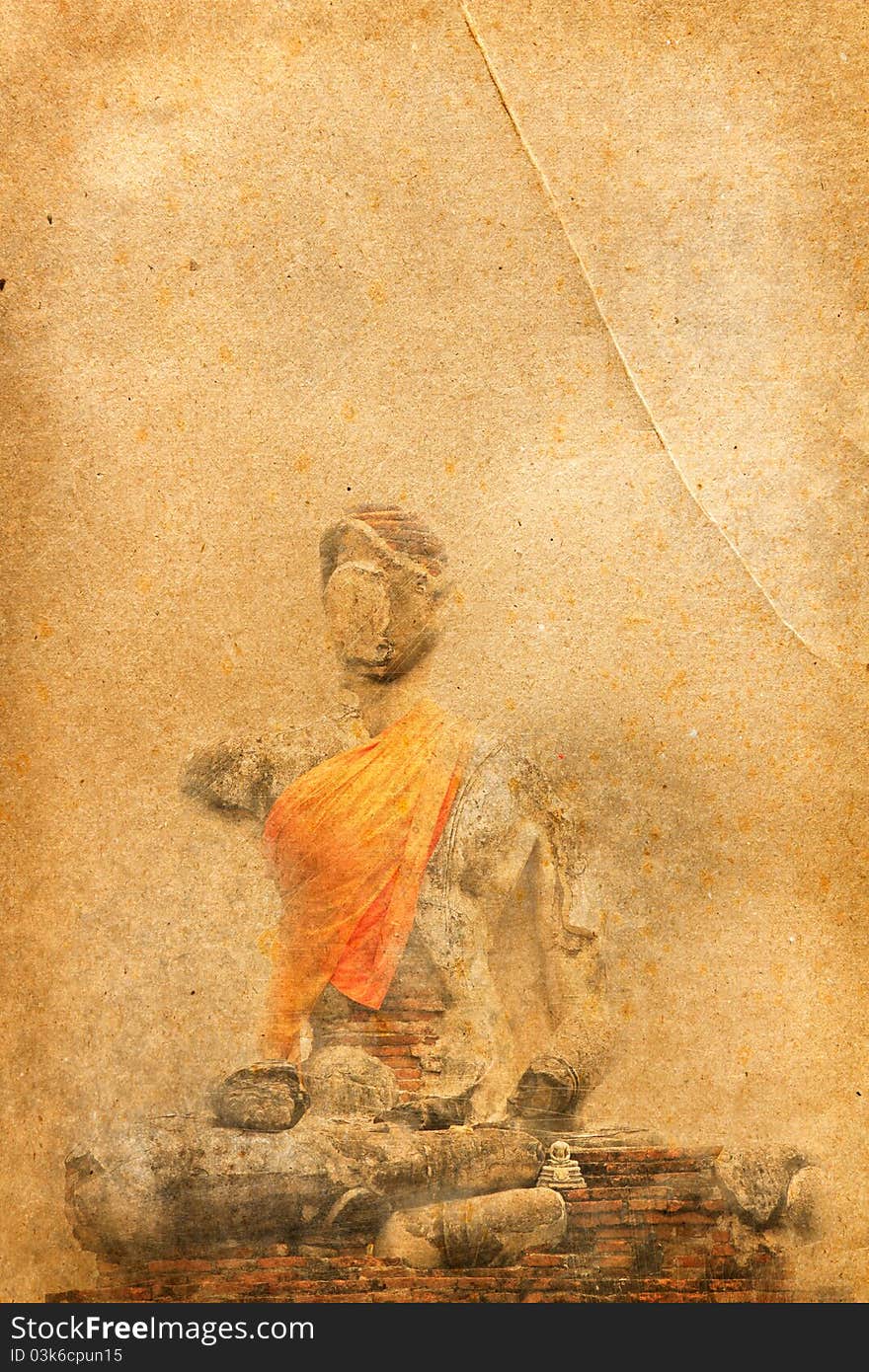 Buddha Statue On Old Paper