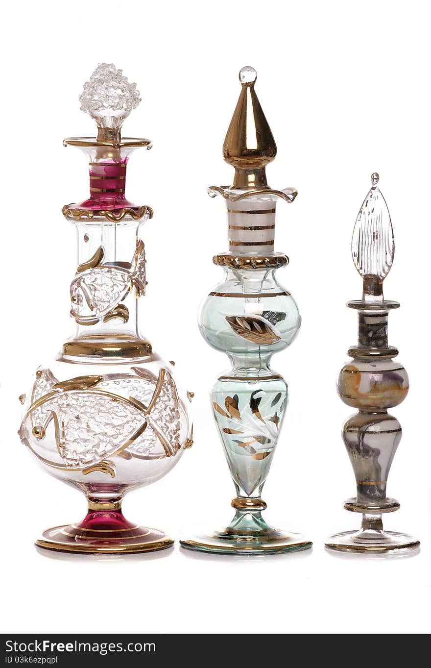 Glass perfume bottles studio cutout