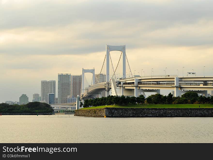 View to rainbow bridge in odaiba tokyo japan