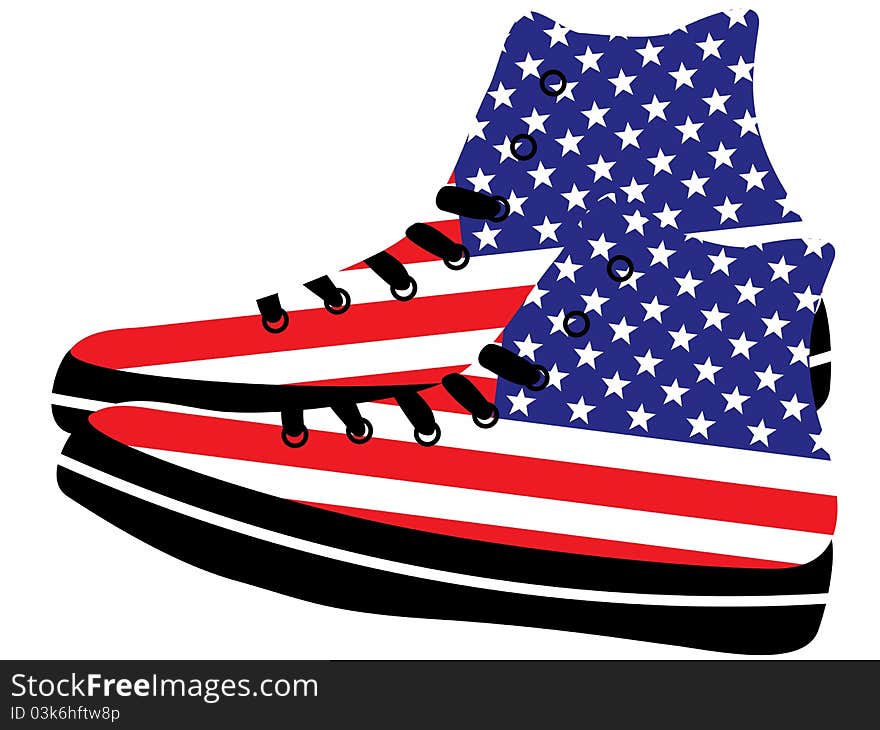 Vector illustration of sneakers with American flag