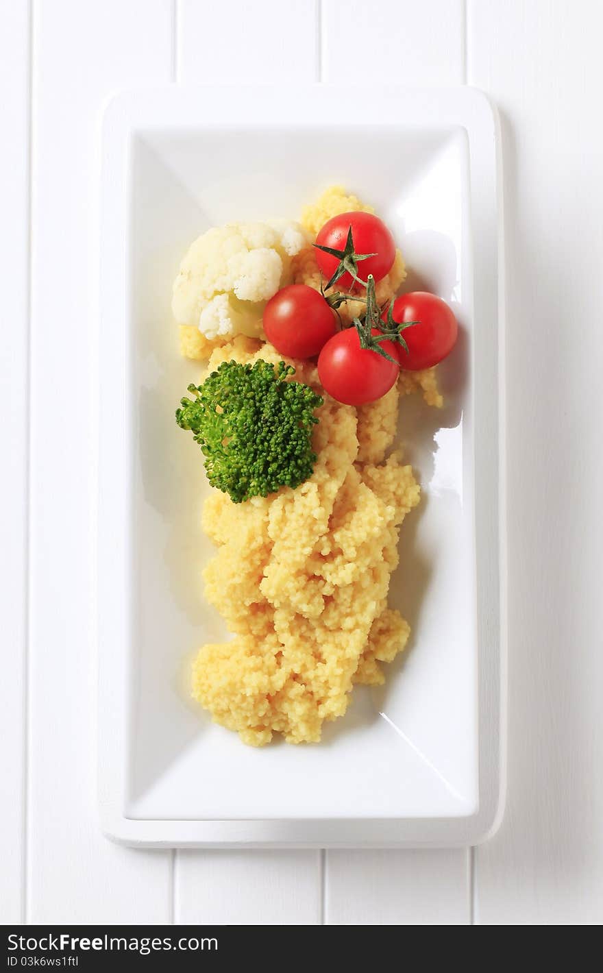 Vegetarian dish of couscous and vegetables - overhead