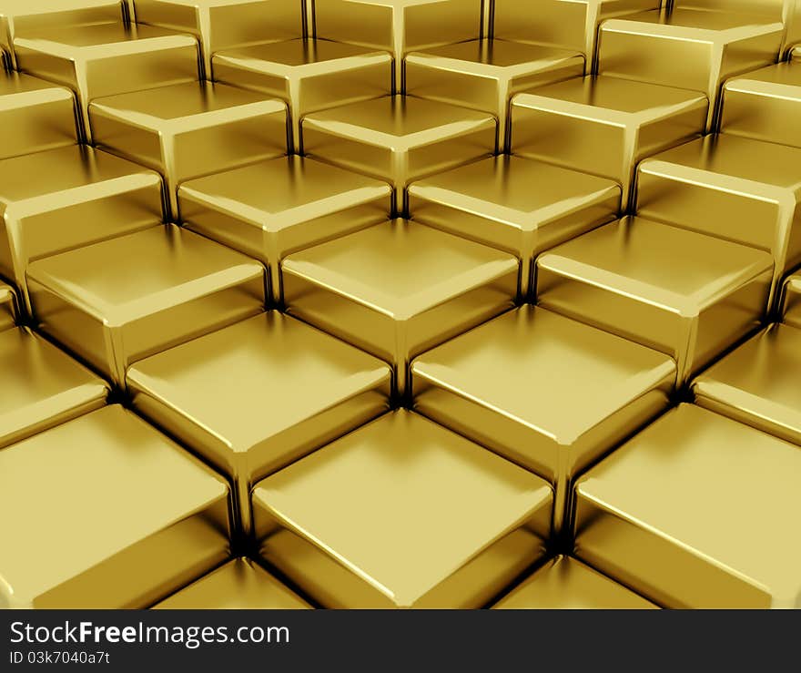 Golden abstract metallic cubes background. Golden abstract metallic cubes background