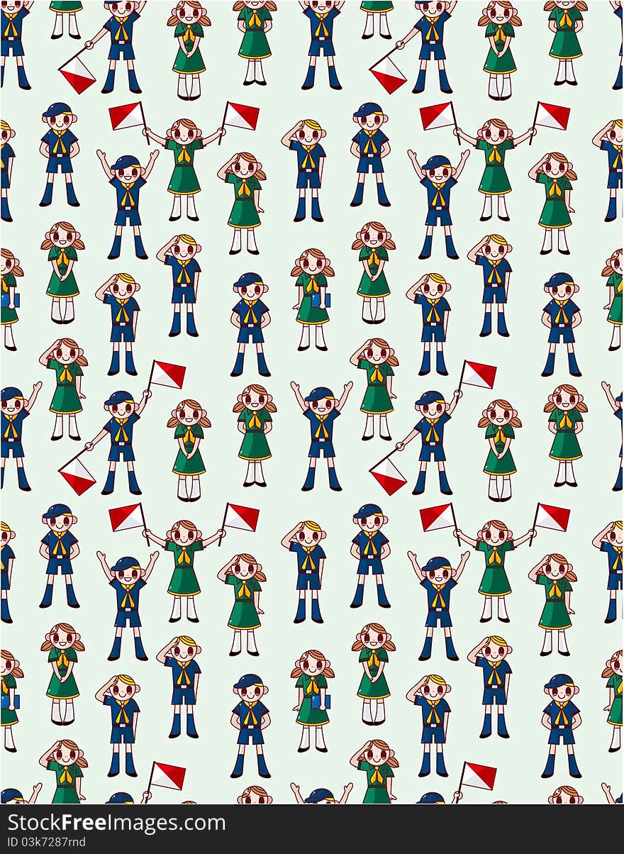 Seamless boy/girl scout pattern, drawing