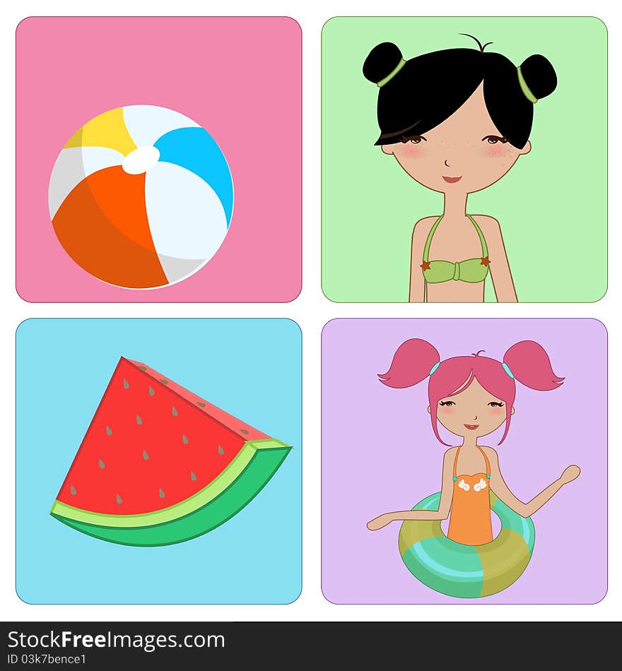 Vector Illustration of funny Kiddie style design summer background