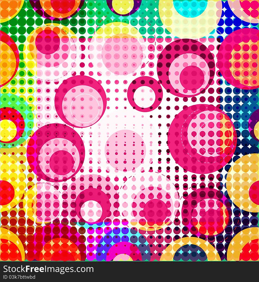 Colorful background with halftone and circles