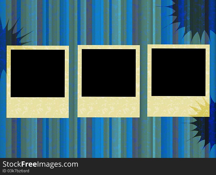 Polaroid frames on the striped grunge background