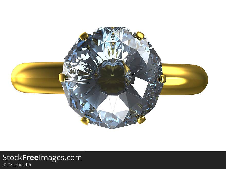 3d ring with a large diamond on a white background