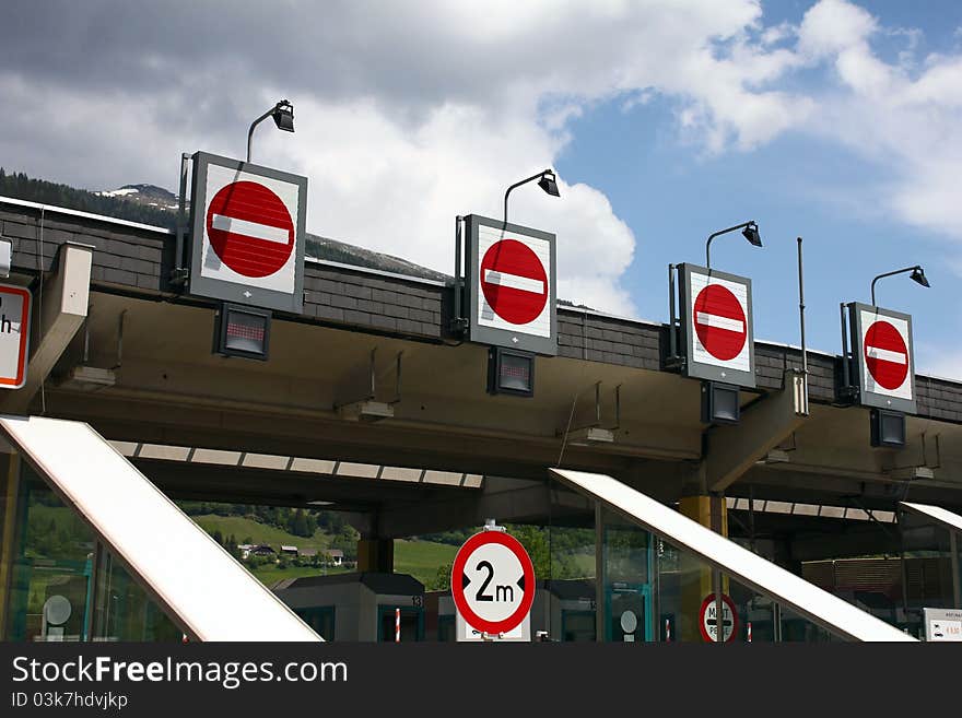 No entry traffic signs at a toll booths