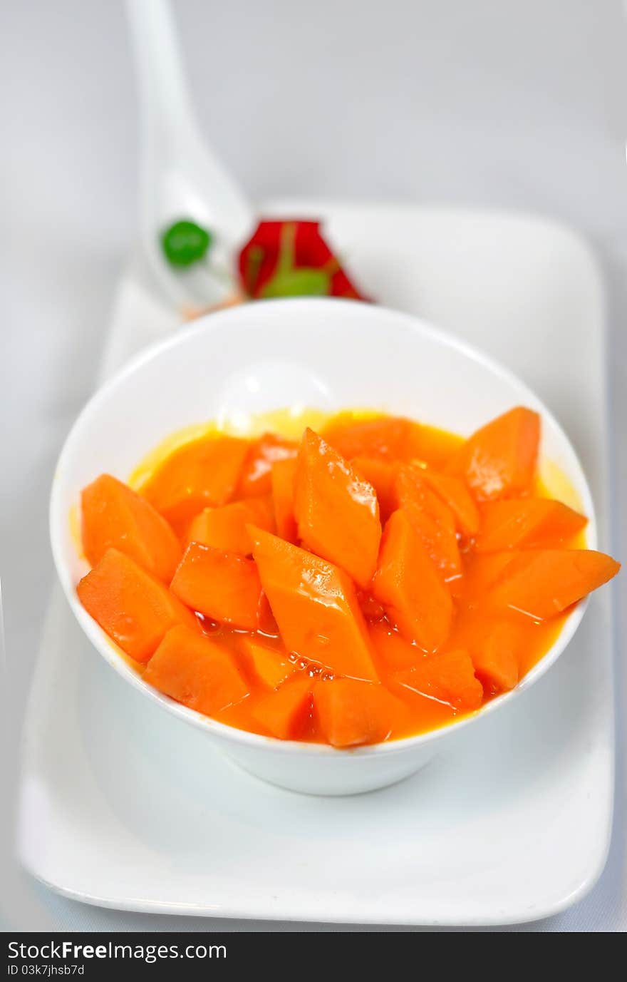 Chinese food - pumpkin salad in white plate