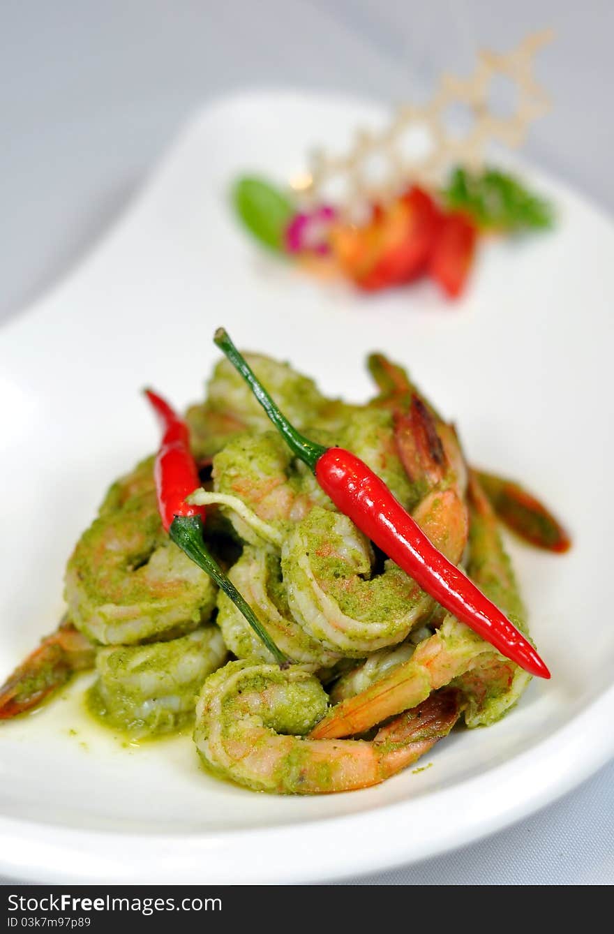 Chinese cuisine - fried shrimp and red pepper