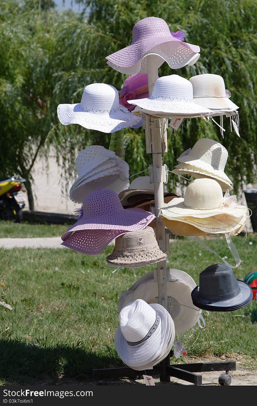 Commercial summer hat holder in bright light