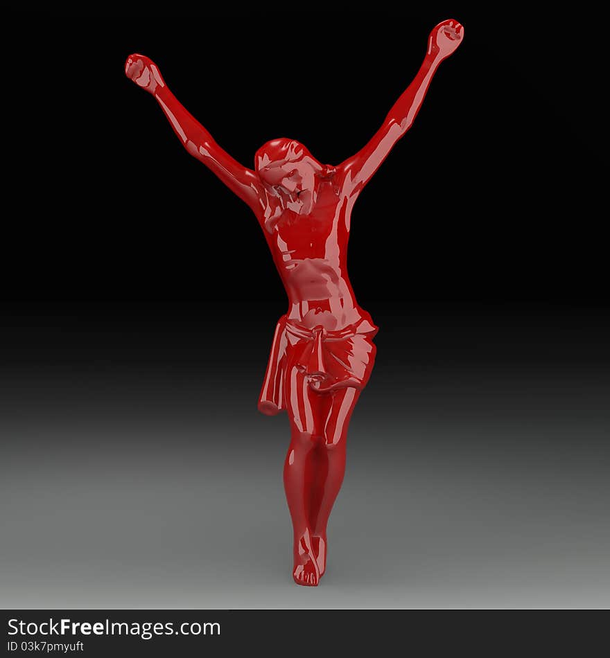 Computer generated Image three dimensional shape red Jesus monument