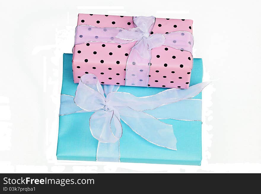 A beautiful blue and pink gift box.