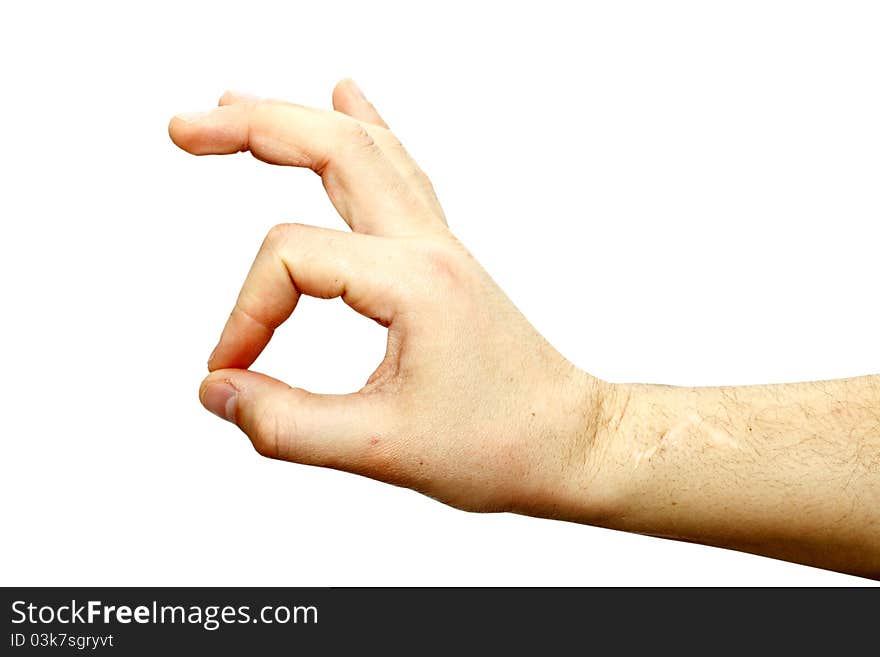 Hand OK sign isolated on white background