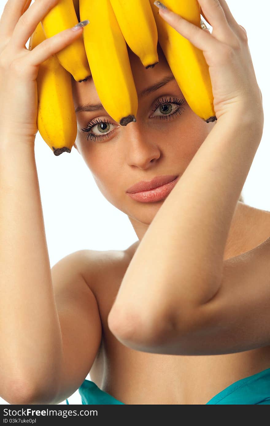 Woman with fruits headwear