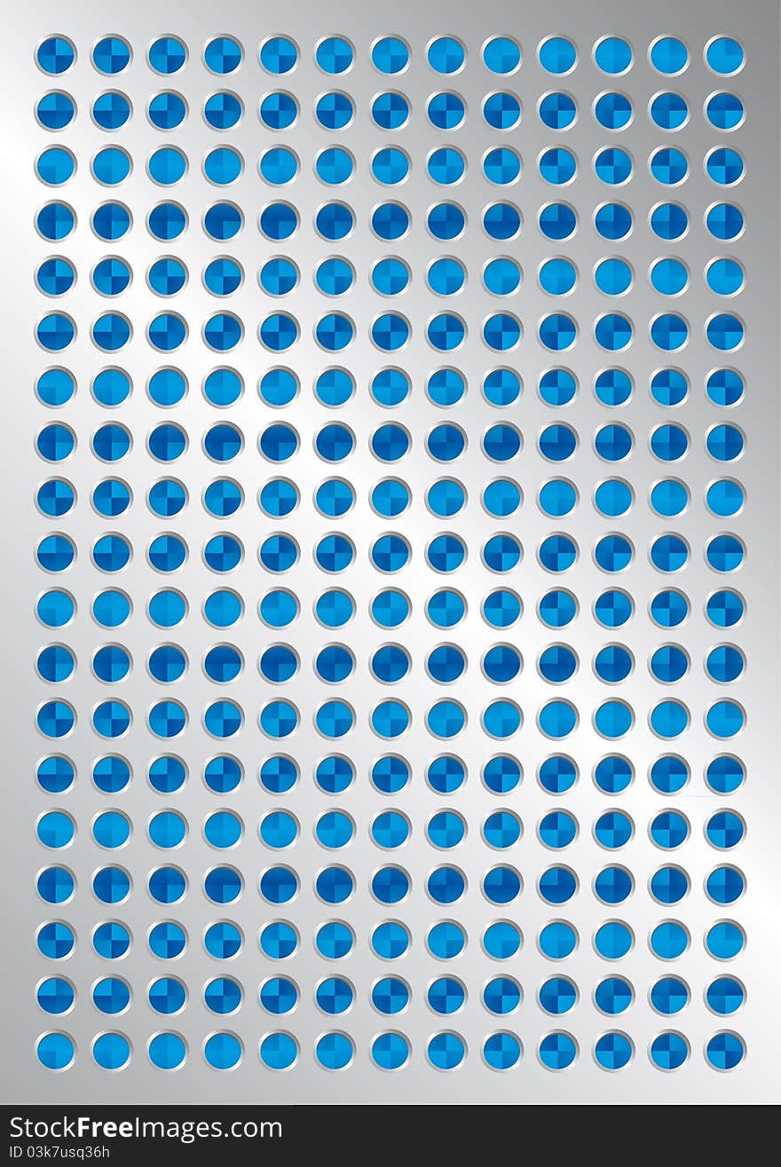 Silver background with blue raster circles. Silver background with blue raster circles