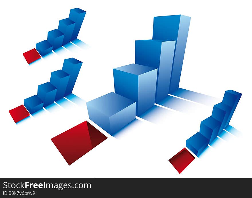 3d growth diagram. vector red and blue. 3d growth diagram. vector red and blue