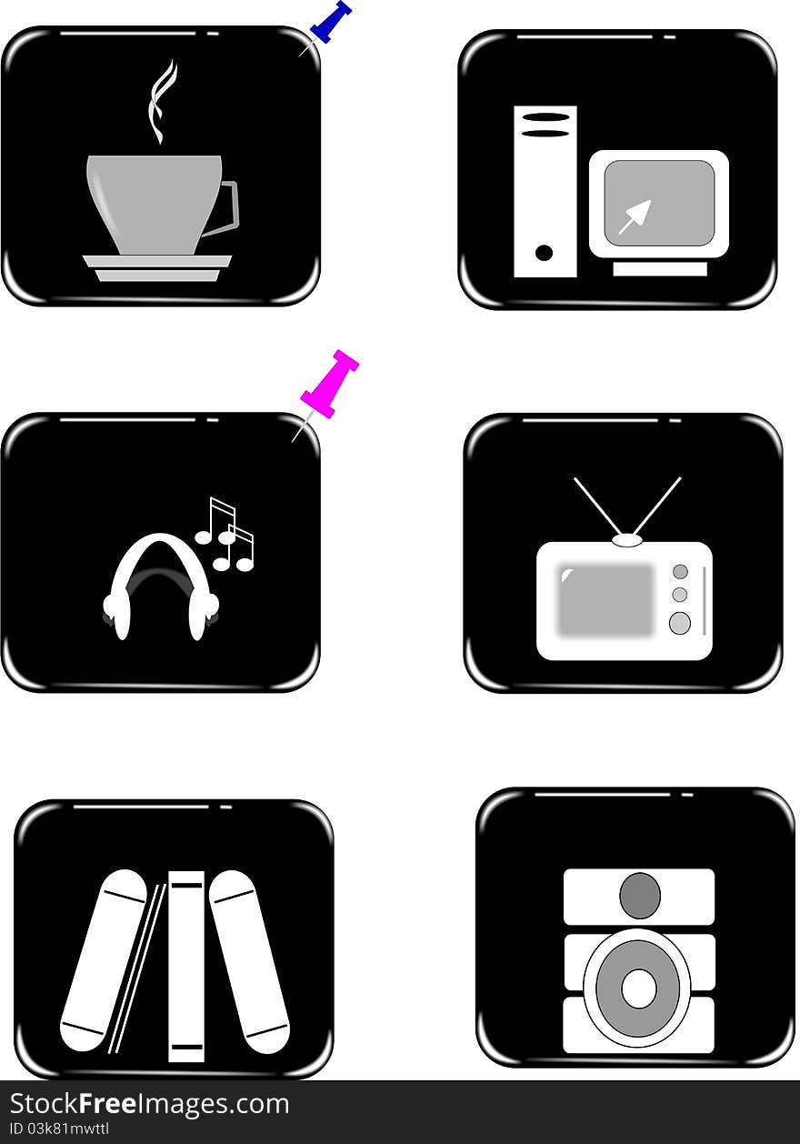 Icons required for a office environment in black rectangles on white. Icons required for a office environment in black rectangles on white