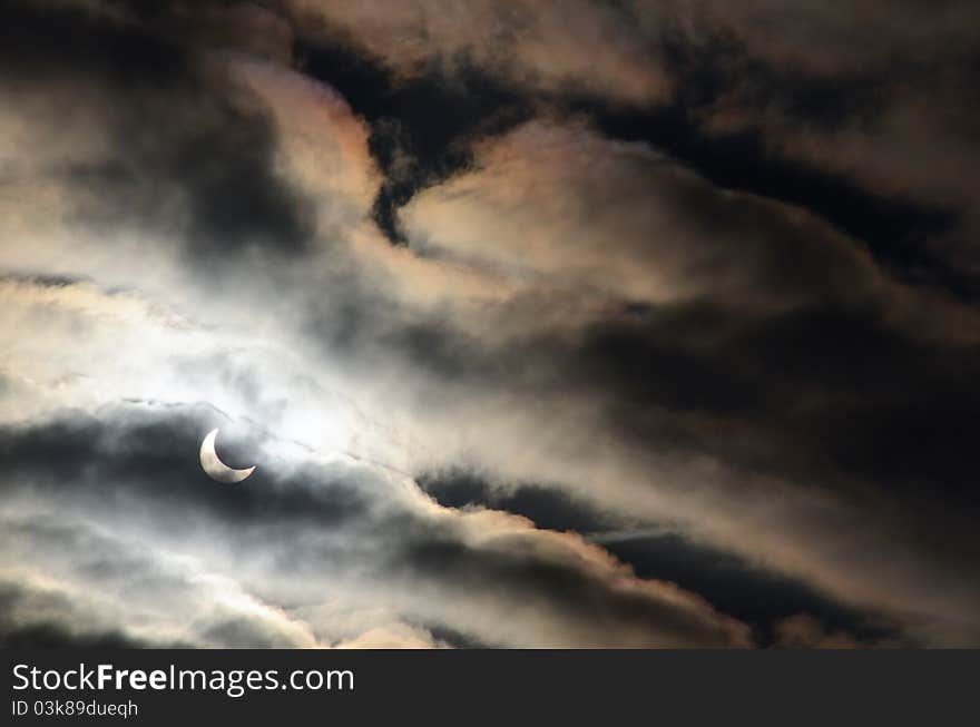 The final stage of the solar eclipse in Europe at the beginning of January, 2011