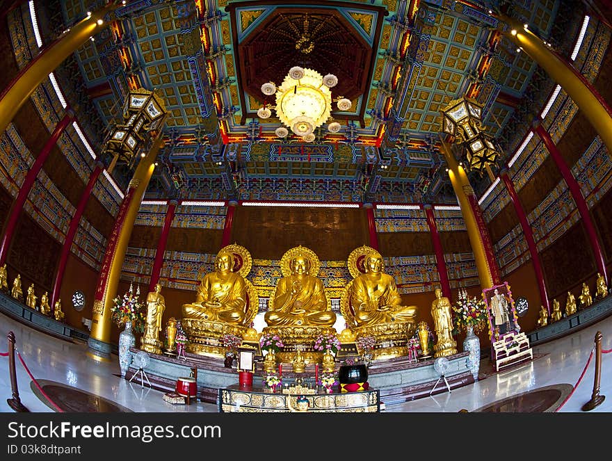 Golden Three Buddha Statues