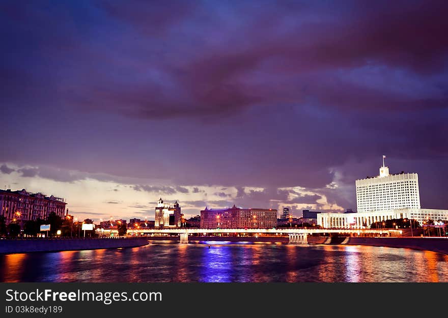 Night Moscow cityscape taken fron quay