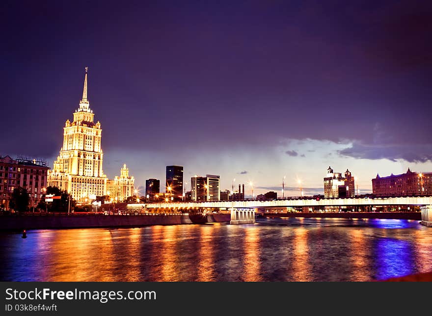 Night Moscow cityscape taken fron quay