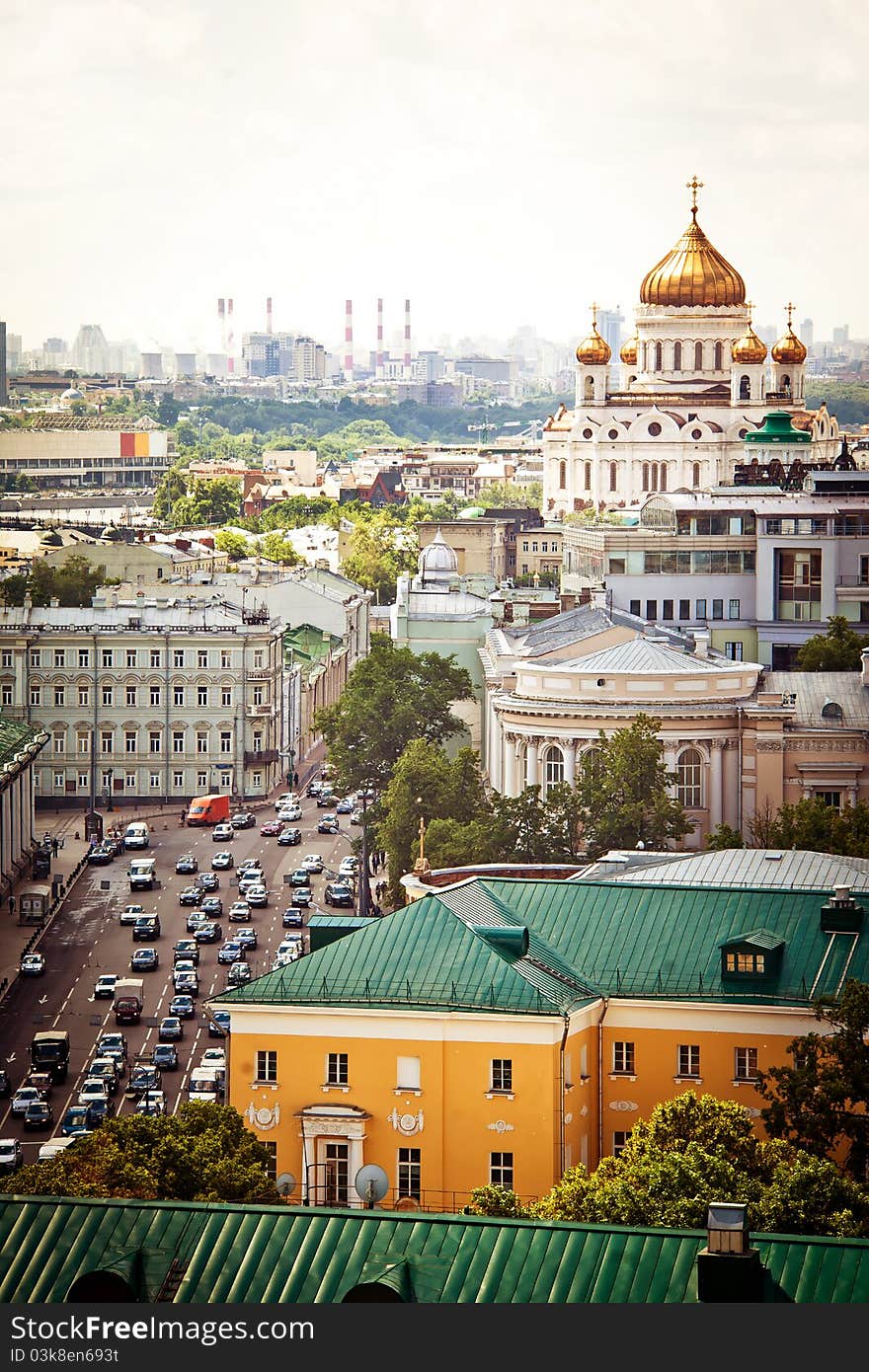 Aerial Moscow view including the Cathedral of Christ the Savior