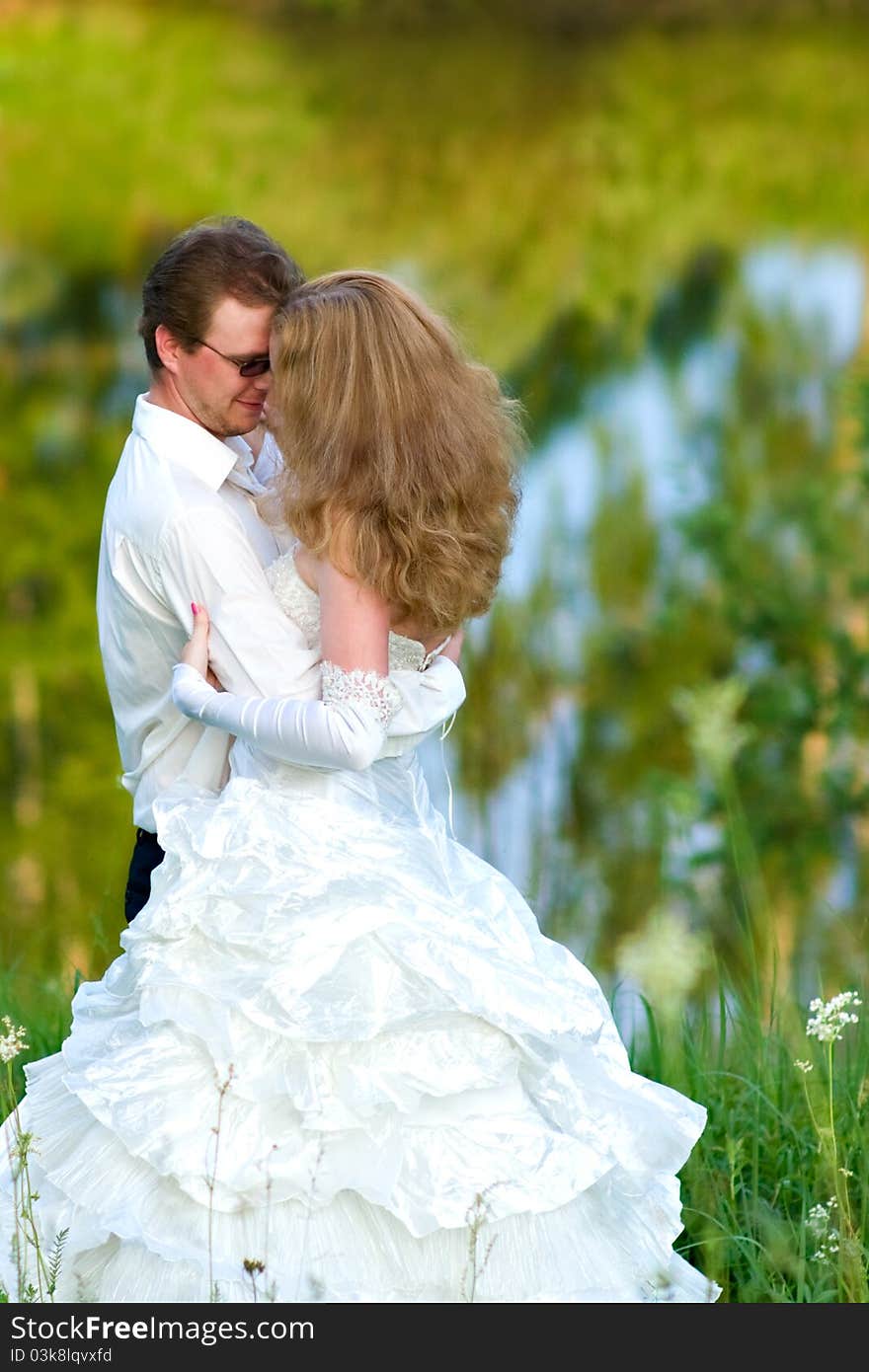 Just married at the lake