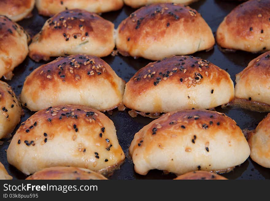 Fresh croissant on tray.delicious !. Fresh croissant on tray.delicious !