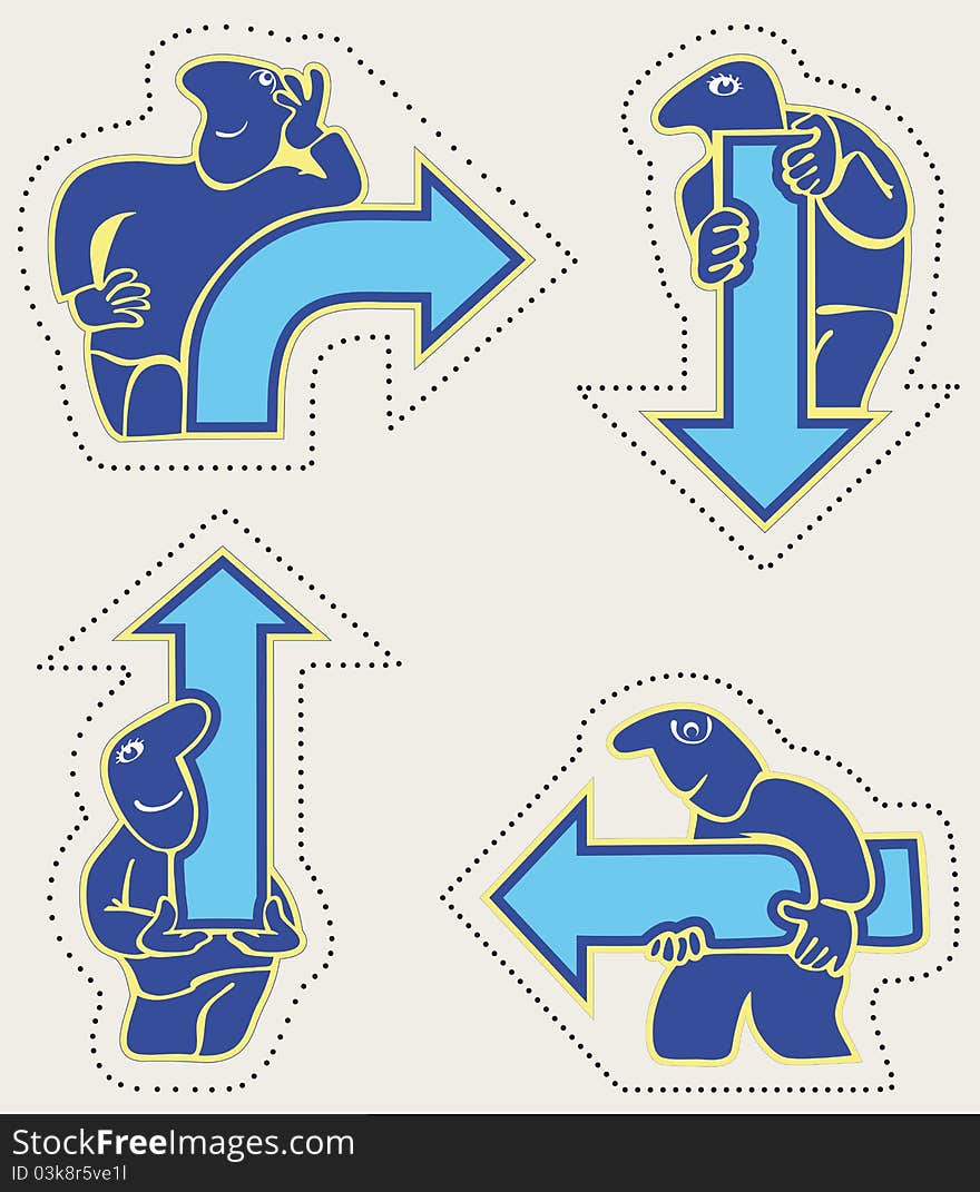 Pointers as arrows in the hands of man. the contours of perforation for tearing. Pointers as arrows in the hands of man. the contours of perforation for tearing.