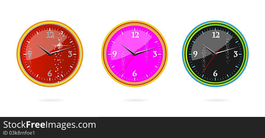 Colored classic clocks set isolated