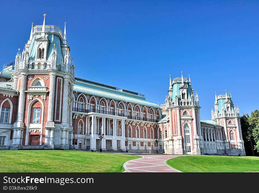 Palace of queen Ekaterina Second Great in Tsaritsino, Moscow, Russia. Palace of queen Ekaterina Second Great in Tsaritsino, Moscow, Russia