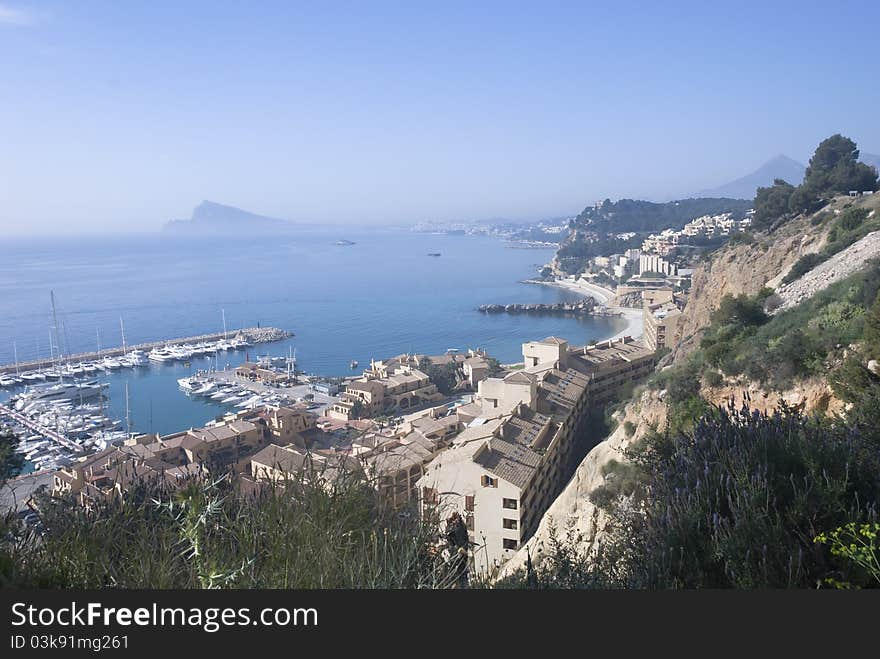 Harbor of Denia in bird perspective