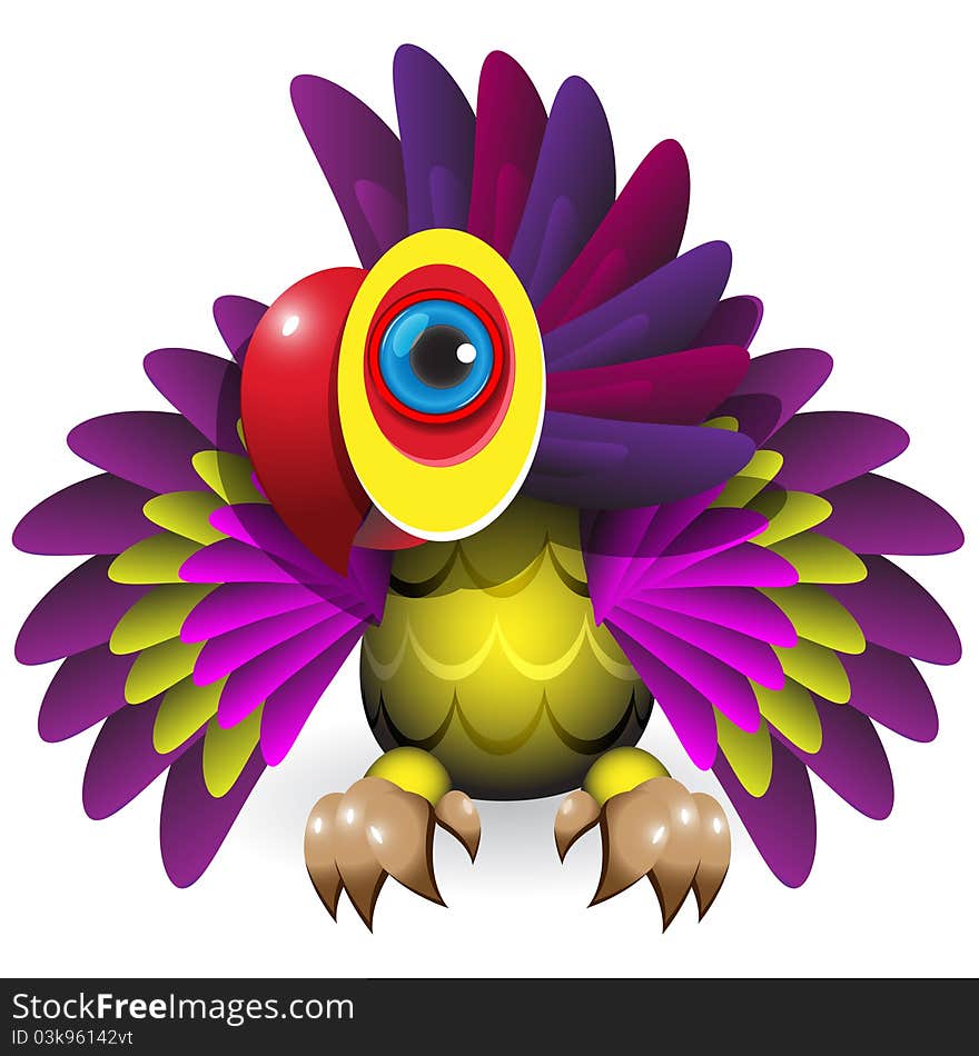 Illustration, amusing bright parrot with greater eye