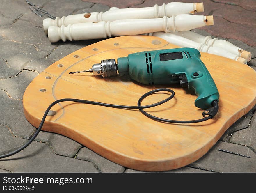 Woodworking tool Placed on the plank. Woodworking tool Placed on the plank.