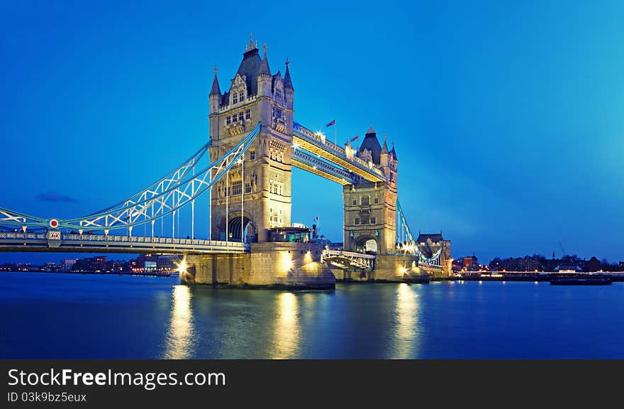 Tower Bridge and River Thames at night. Tower Bridge and River Thames at night.