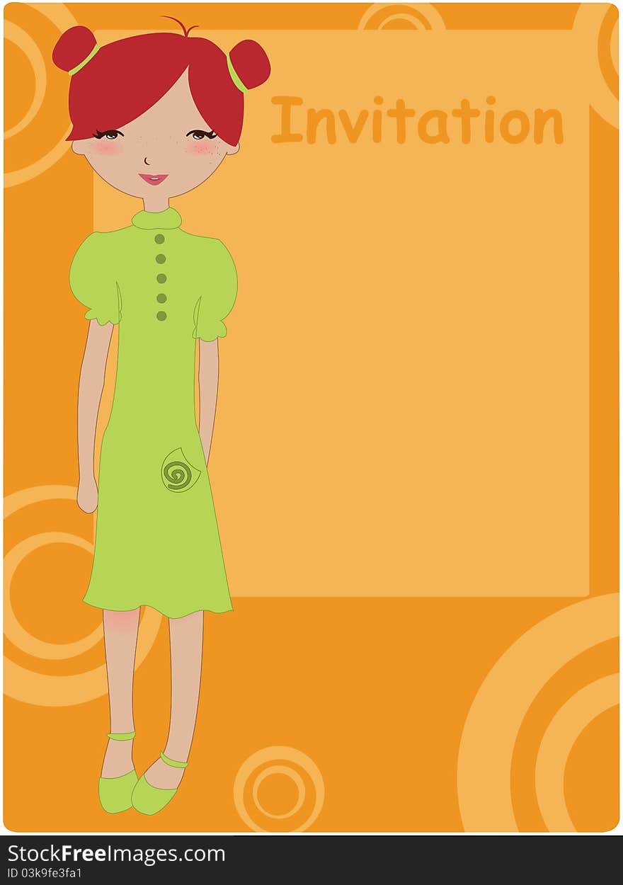 Vector Illustration of cool invitation frame with funky Young girl