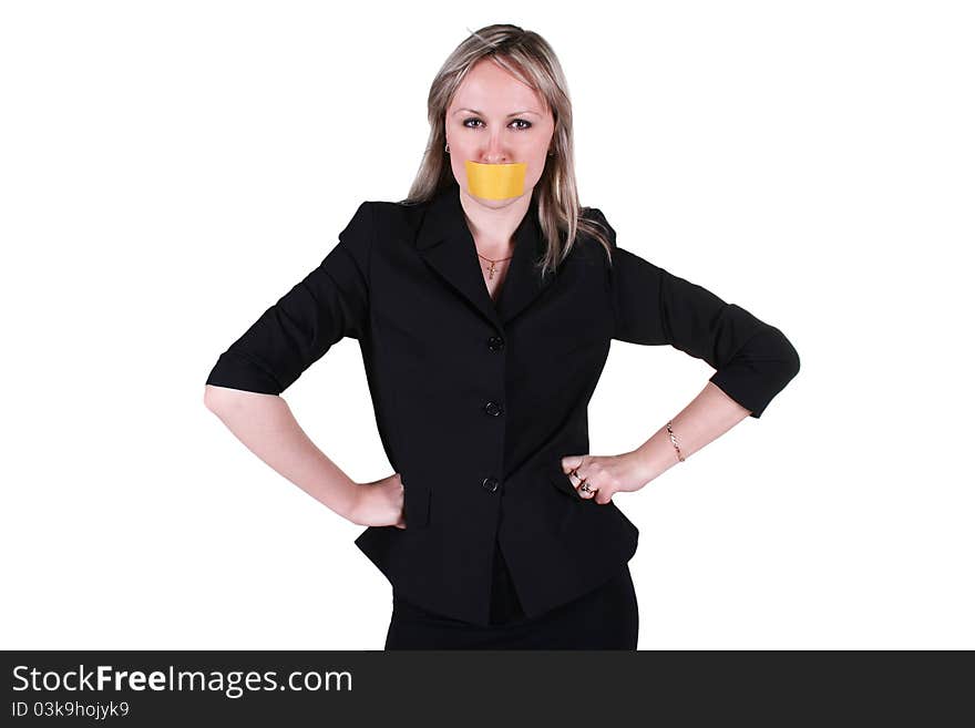 Woman with sealed mouth