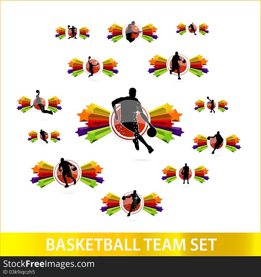 Colored stars of basketball team set