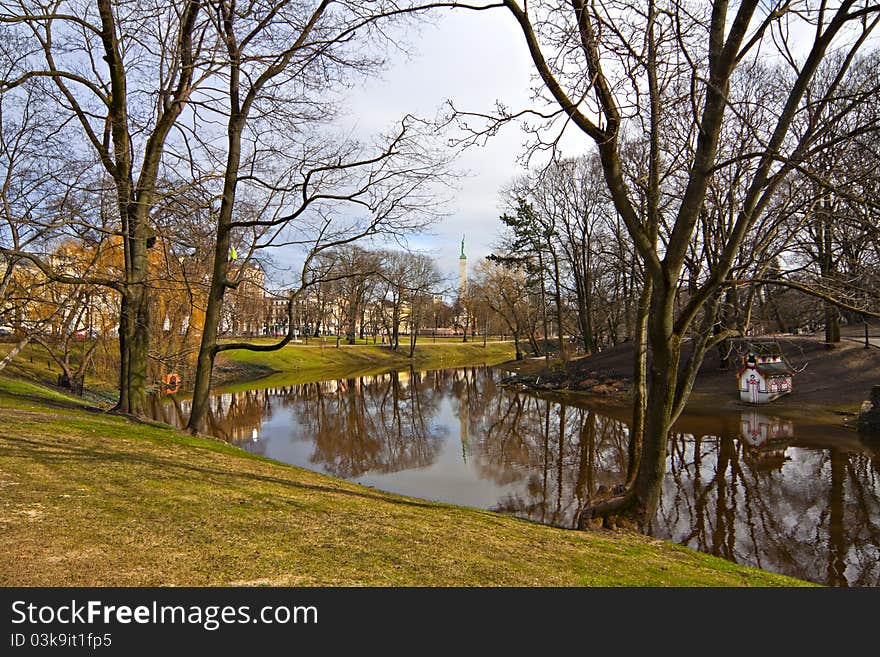 Canal in Riga in spring.Latvia. Canal in Riga in spring.Latvia