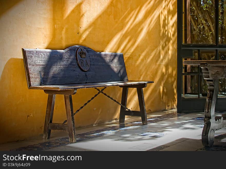 A bench in the Real Alcazar in Sevilla, Spain. A bench in the Real Alcazar in Sevilla, Spain