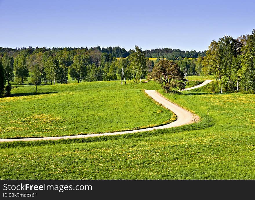 Coutryside landscape with a winding road.