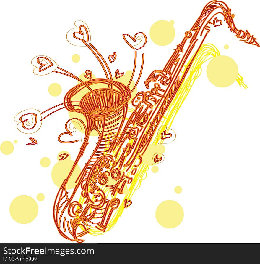 A fun sketchy stylized illustration of a saxophone. Separated into layers for easy modification. A fun sketchy stylized illustration of a saxophone. Separated into layers for easy modification.