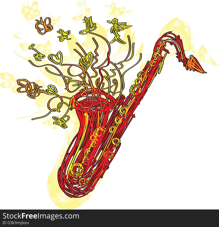 A fun sketchy stylized illustration of a saxophone. Separated into layers for easy modification. A fun sketchy stylized illustration of a saxophone. Separated into layers for easy modification.