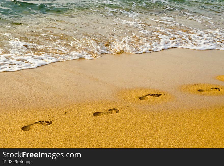 Human footprints leading away from the viewer. Human footprints leading away from the viewer