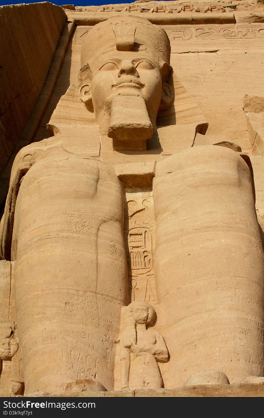 A detail of Abu Simbel temple in Egypt to illustrating the importance of egytian history and tourism industry in the country.