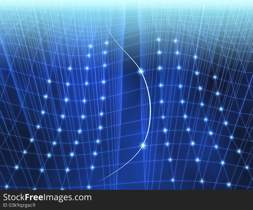 A blue abstract computer generated background image using a 3D undulating mesh with glowing connection points. A blue abstract computer generated background image using a 3D undulating mesh with glowing connection points