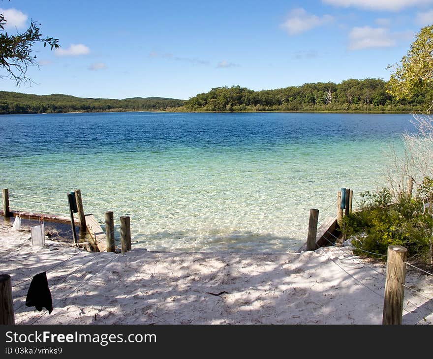 Lake with white sand and transparent water. Lake with white sand and transparent water