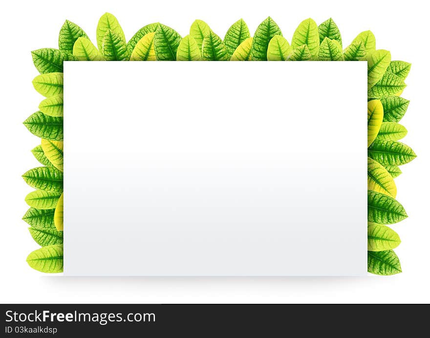 Blank Paper on Green leaves synthesis background template