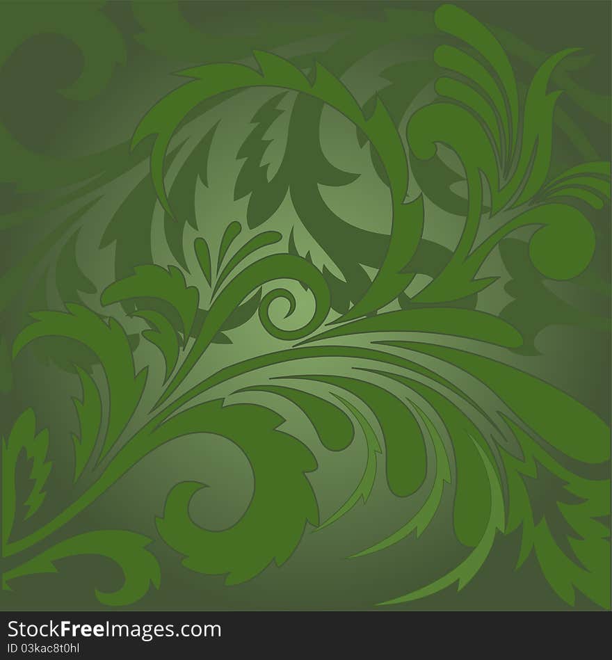 Abstract green background with floral ornaments. Abstract green background with floral ornaments